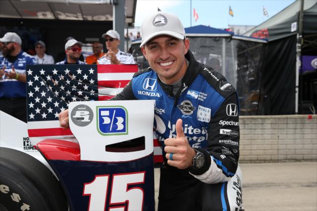 Graham Rahal wins the Verizon P1 Award for winning the pole position for Race 1 of the Chevrolet Detroit Grand Prix -- Photo by: Chris Jones
