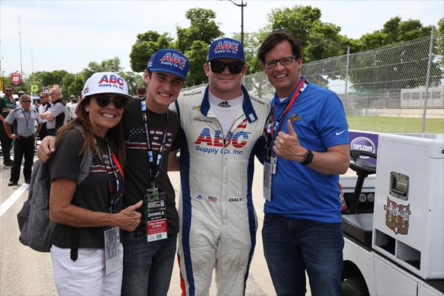 Conor Daly poses with his family, Doug, Beth, and Carter Boles, during pre-race festivities for Race 1 of the Chevrolet Detroit Grand Prix -- Photo by: Chris Jones