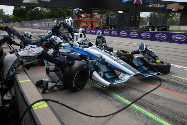 Max Chilton comes in for tires and fuel on pit lane during Race 1 of the Chevrolet Detroit Grand Prix -- Photo by: Chris Jones