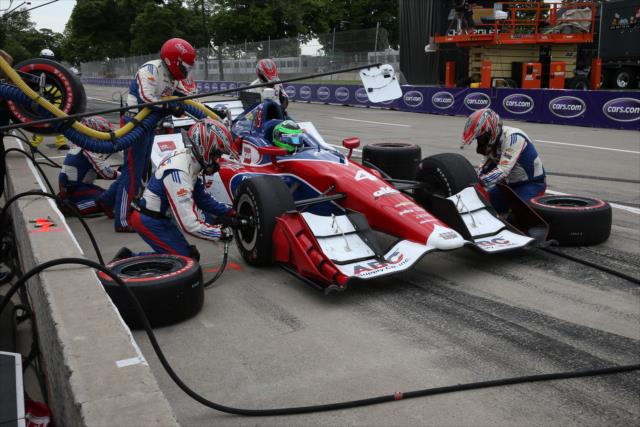 Conor Daly comes in for tires and fuel on pit lane during Race 1 of the Chevrolet Detroit Grand Prix -- Photo by: Chris Jones