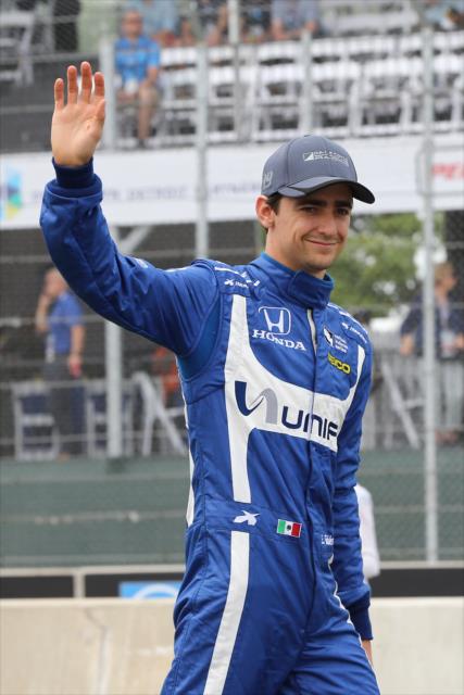 Esteban Gutierrez waives to the crowd during pre-race introductions for Race 1 of the Chevrolet Detroit Grand Prix -- Photo by: Chris Jones