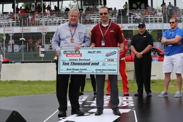 Dale Coyne Racing accepts the Hard Charger award on behalf of James Davison during pre-race festivities Race 1 of the Chevrolet Detroit Grand Prix -- Photo by: Chris Jones