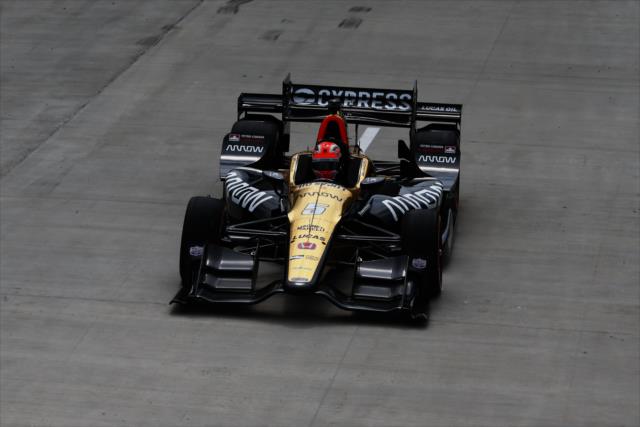 James Hinchcliffe rolls down the frontstretch during the parade lap prior to the start of Race 1 of the Chevrolet Detroit Grand Prix -- Photo by: Chris Jones