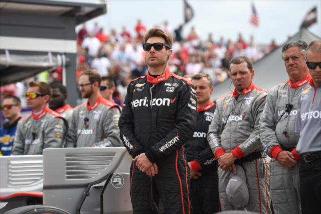 Will Power joins his Team Penske crew during the National Anthems prior to Race 1 of the Chevrolet Detroit Grand Prix -- Photo by: Chris Owens