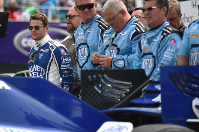 Marco Andretti joins his Andretti Autosport team during the National Anthems prior to Race 1 of the Chevrolet Detroit Grand Prix -- Photo by: Chris Owens