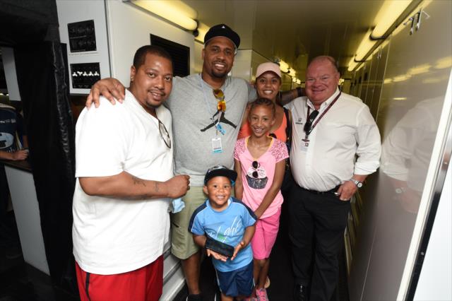 LaMarr Woodley and his family meet Chip Ganassi in the paddock at Belle Isle Park in Detroit -- Photo by: Chris Owens