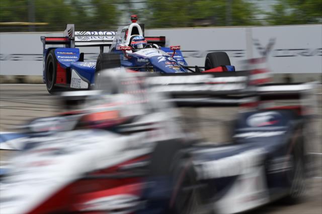 Takuma Sato sets up for Turn 7 during Race 1 of the Chevrolet Detroit Grand Prix -- Photo by: Chris Owens