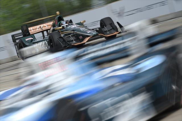 JR Hildebrand sets up for Turn 7 during Race 1 of the Chevrolet Detroit Grand Prix -- Photo by: Chris Owens