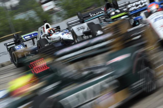 Cars stream through Turn 7 during Race 1 of the Chevrolet Detroit Grand Prix -- Photo by: Chris Owens