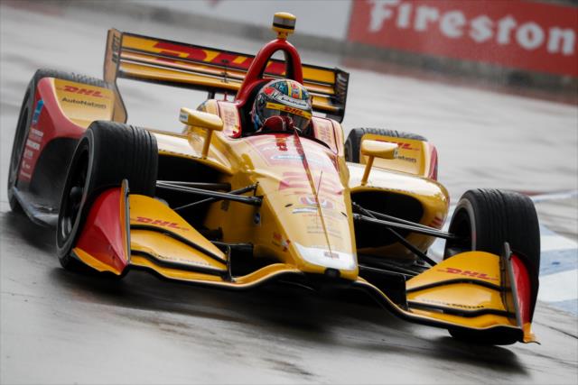 Ryan Hunter-Reay races through Turn 5 during qualifications for Race 2 of the Chevrolet Detroit Grand Prix at Belle Isle Park -- Photo by: Joe Skibinski
