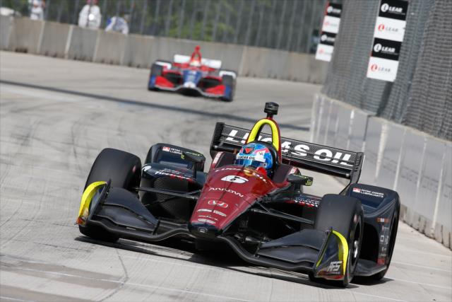 Robert Wickens sets up for Turn 7 during Race 2 of the Chevrolet Detroit Grand Prix at Belle Isle Park -- Photo by: Joe Skibinski