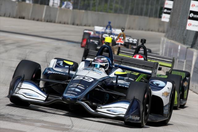 Max Chilton leads a group into Turn 7 during Race 2 of the Chevrolet Detroit Grand Prix at Belle Isle Park -- Photo by: Joe Skibinski
