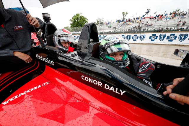 Conor Daly and Darren McCarty before the Detroit Grand Prix in the Honda Fastest Seat in Sports -- Photo by: Joe Skibinski