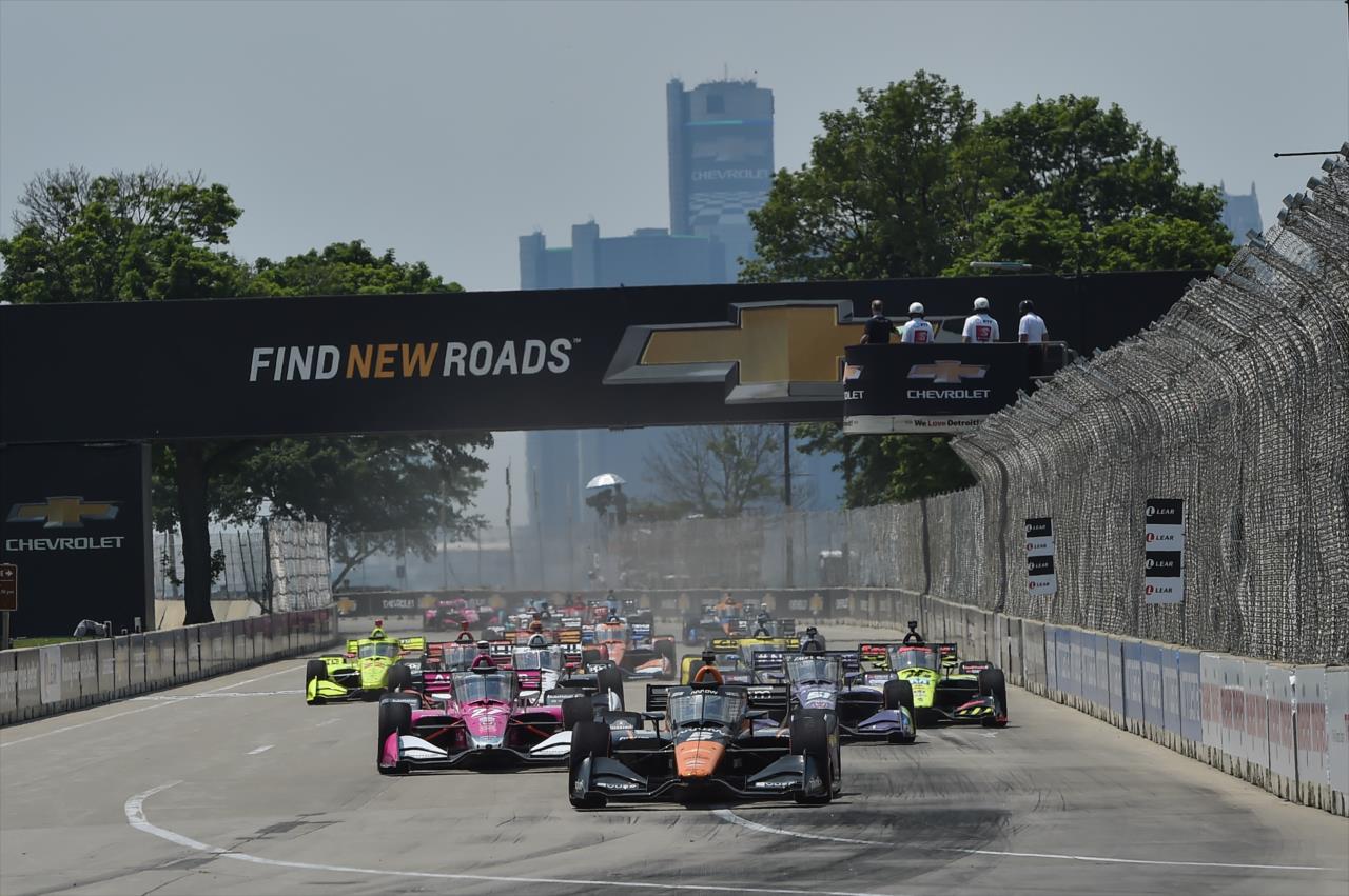 Pato O'Ward leads the field to green - Chevrolet Grand Prix of Detroit -- Photo by: Chris Owens
