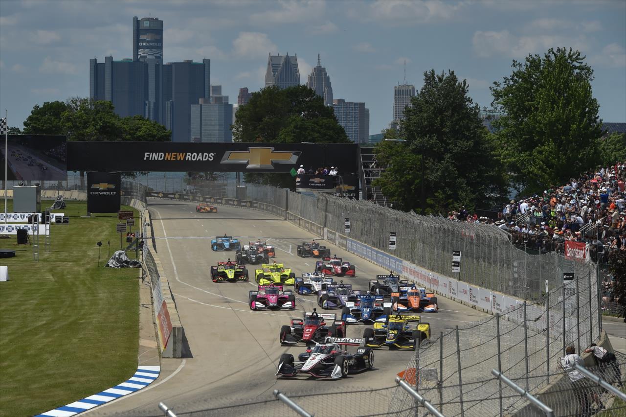 Josef Newgarden leads the field to green - Chevrolet Grand Prix of Detroit -- Photo by: Chris Owens