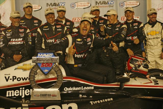 Will Power celebrates as the winner of the MAVTV 500 at Auto Club Speedway -- Photo by: Richard Dowdy