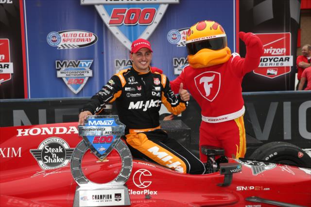 Graham Rahal in Victory Lane following his win in the MAVTV 500 at Auto Club Speedway -- Photo by: Chris Jones
