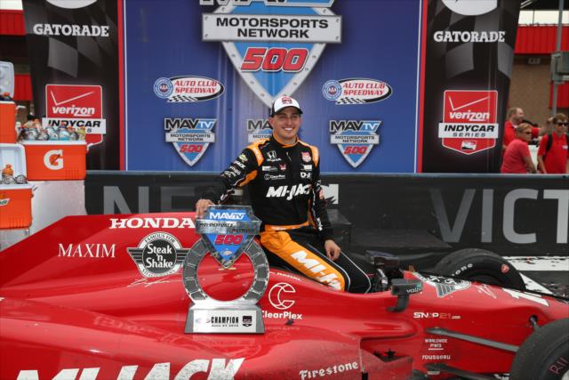 Graham Rahal in Victory Lane following his win in the MAVTV 500 at Auto Club Speedway -- Photo by: Chris Jones