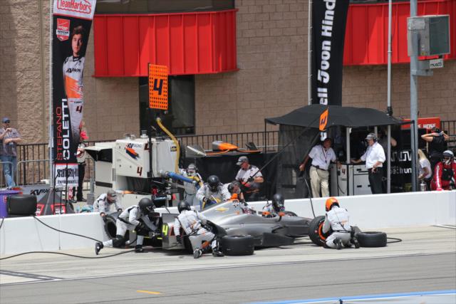 Stefano Coletti comes in for a pit stop during the MAVTV 500 at Auto Club Speedway -- Photo by: Chris Jones