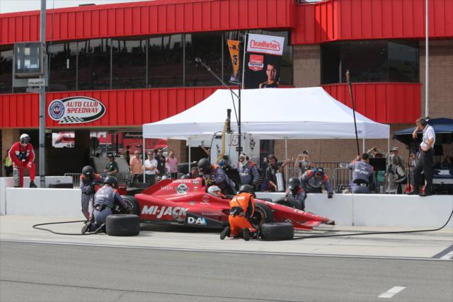 Graham Rahal comes in for a pit stop during the MAVTV 500 at Auto Club Speedway -- Photo by: Chris Jones