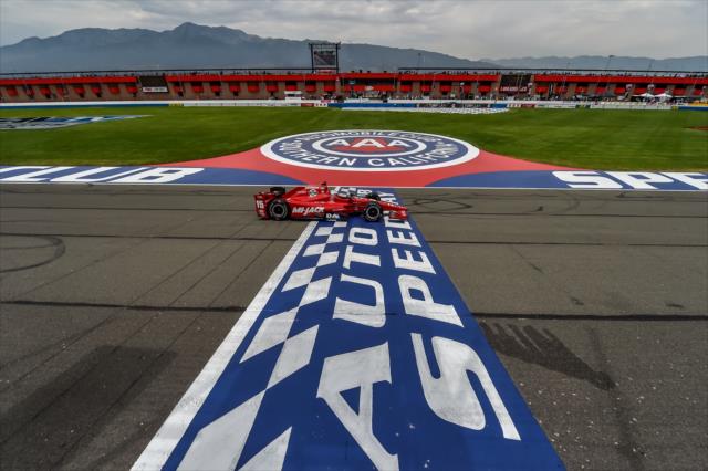 Graham Rahal crosses the start/finish line during the MAVTV 500 at Auto Club Speedway -- Photo by: Chris Owens