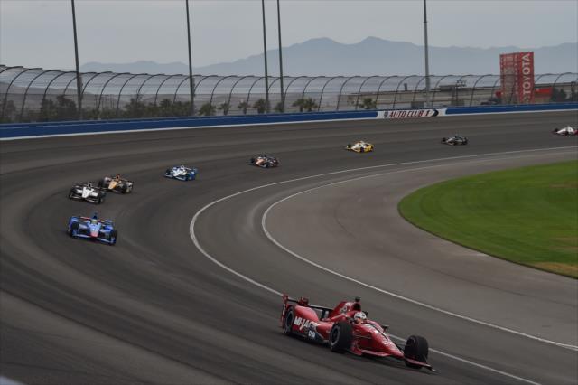 Graham Rahal leads the field through Turn 2 during the MAVTV 500 at Auto Club Speedway -- Photo by: Chris Owens