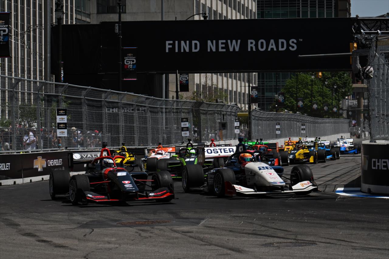 Louis Foster and Christian Rasmussen lead the field - INDY NXT By Firestone Detroit Grand Prix - By: James Black -- Photo by: James  Black