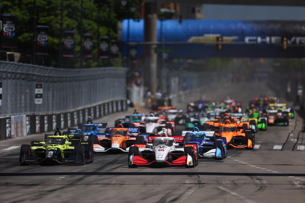 Alex Palou leads the Start of the Chevrolet Detroit Grand Prix - By: Chris Owens -- Photo by: Chris Owens