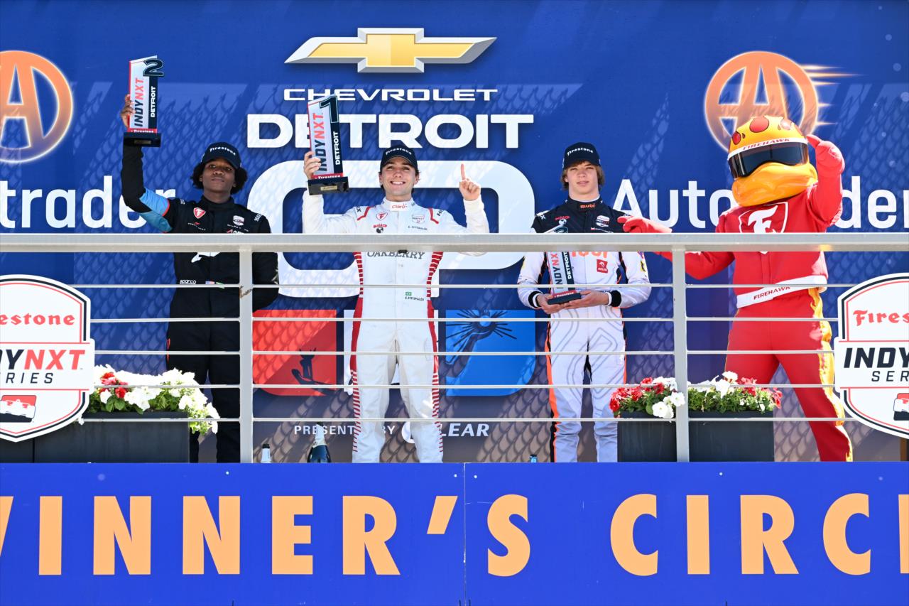 Myles Rowe, Enzo Fittipaldi, Tymek Kucharczyk - Detroit Grand Prix - INDY NXT by Firestone - By: James Black -- Photo by: James  Black