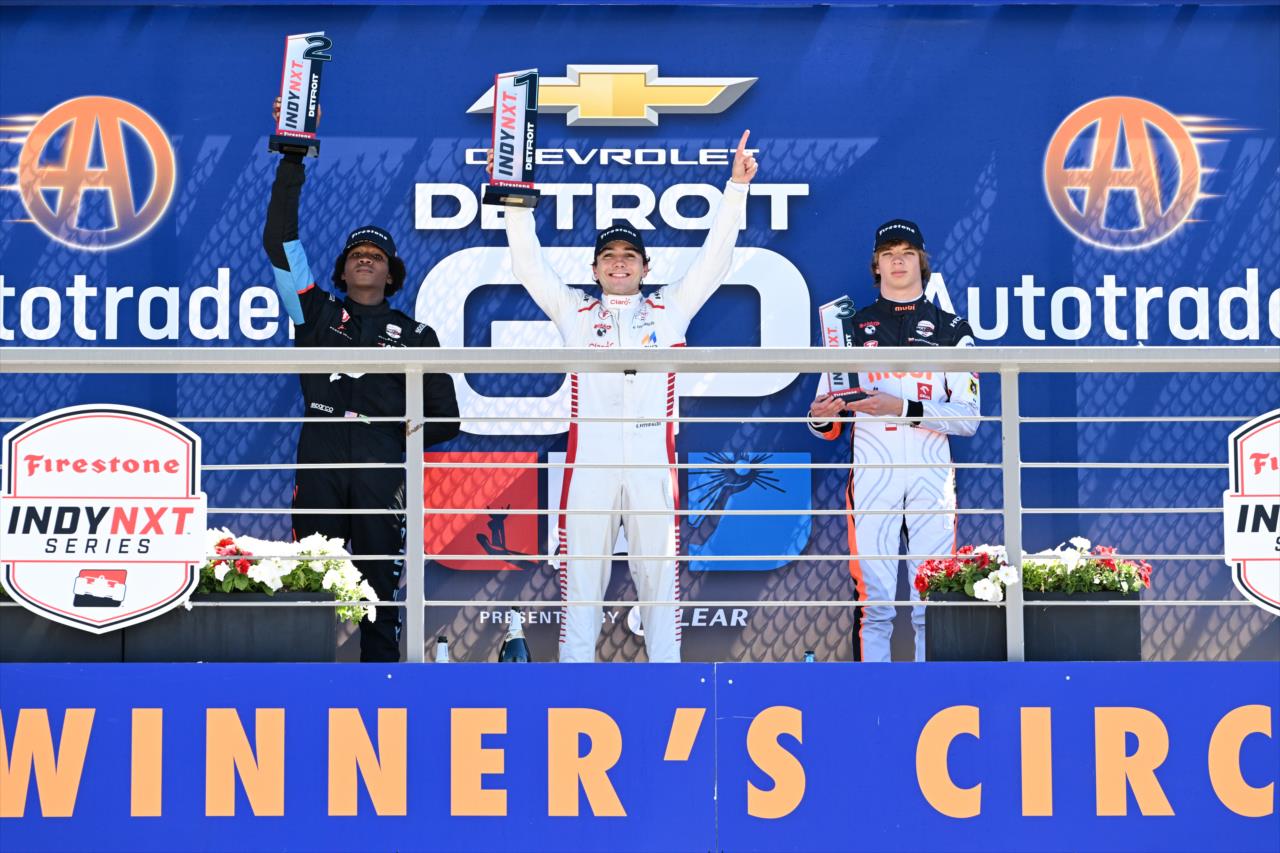 Myles Rowe, Enzo Fittipaldi, Tymek Kucharczyk - Detroit Grand Prix - INDY NXT by Firestone - By: James Black -- Photo by: James  Black