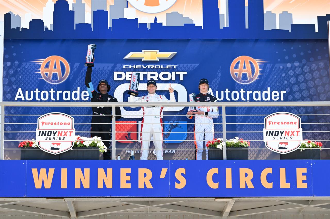 Myles Rowe, Enzo Fittipaldi, Tymek Kucharczyk - Detroit Grand Prix - INDY NXT by Firestone - By: James Black -- Photo by: James  Black