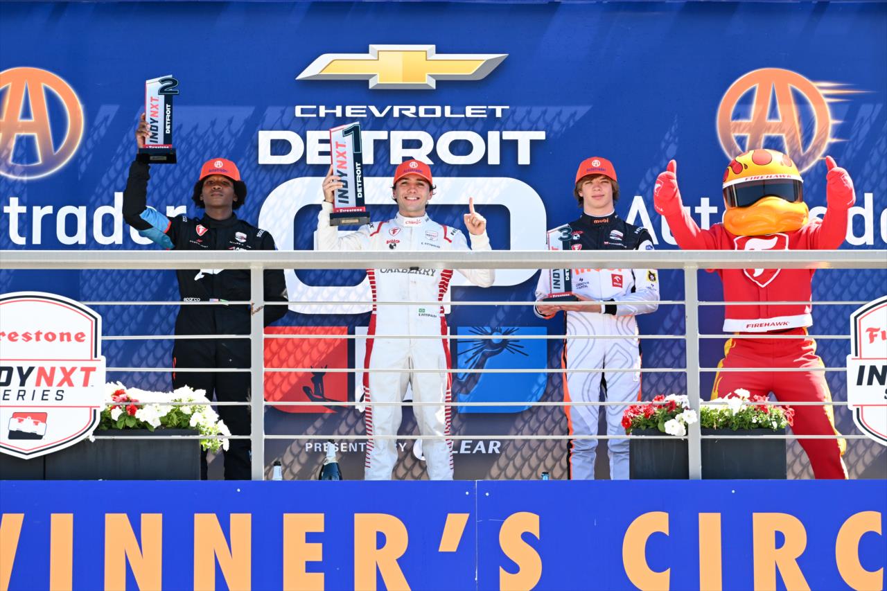 Myles Rowe, Enzo Fittipaldi, Tymek Kucharczyk - Detroit Grand Prix - INDY NXT by Firestone - By: James Black -- Photo by: James  Black