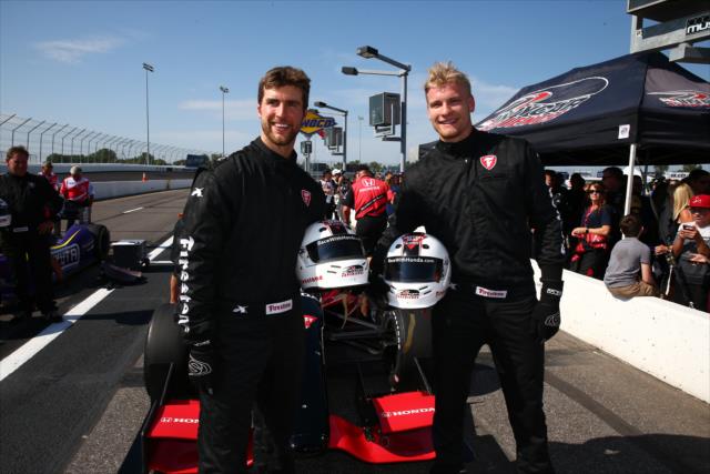 St. Louis Blues players Colton Paryako and Alex Pietrangelo get set for their two-seater rides around Gateway Motorsports Park -- Photo by: Bret Kelley