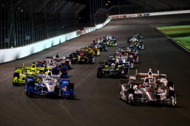 Will Power and Josef Newgarden lead the field down the backstretch prior to the start of the Bommarito Automotive Group 500 at Gateway Motorsports Park -- Photo by: Bret Kelley