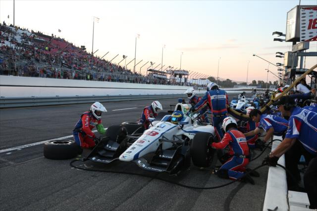 Sebastien Bourdais comes in for tires and fuel during the pit stop competition prior to the Bommarito Automotive Group 500 at Gateway Motorsports Park -- Photo by: Chris Jones