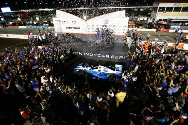 The confetti flies over Victory Stage following the Bommarito Automotive Group 500 at Gateway Motorsports Park -- Photo by: Bret Kelley