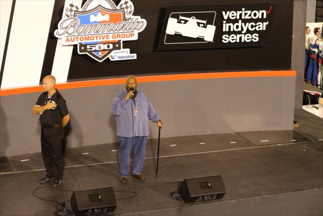 Charles Glenn of the St. Louis Blues performs the National Anthem during pre-race festivities for the Bommarito Automotive Group 500 at Gateway Motorsports Park -- Photo by: Chris Jones