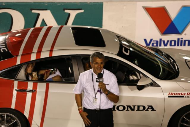 John Bommarito gives the command to start engines during pre-race festivities for the Bommarito Automotive Group 500 at Gateway Motorsports Park -- Photo by: Chris Jones