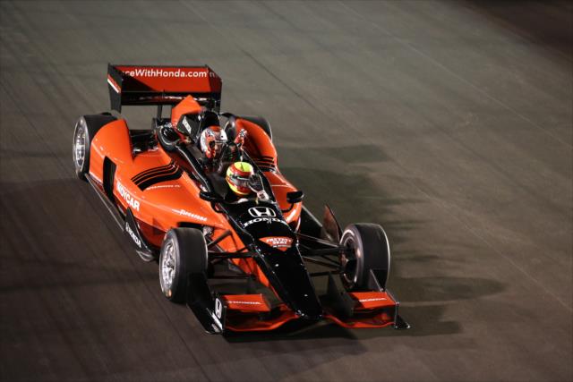 Gabby Chaves and Evan Shanks race down the frontstretch in the two-seater during the parade laps prior to the start of the Bommarito Automotive Group 500 at Gateway Motorsports Park -- Photo by: Chris Jones