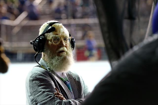 Team owner David Letterman watches the action from pit lane during the Bommarito Automotive Group 500 at Gateway Motorsports Park -- Photo by: Chris Jones