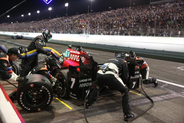 Sebastian Bourdais comes in for tires and fuel on pit lane during the Bommarito Automotive Group 500 at Gateway Motorsports Park -- Photo by: Chris Jones