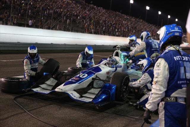 Tony Kanaan comes in for tires and fuel on pit lane during the Bommarito Automotive Group 500 at Gateway Motorsports Park -- Photo by: Chris Jones