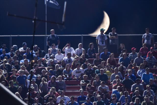 The moon ducks behind the packed grandstands during the Bommarito Automotive Group 500 at Gateway Motorsports Park -- Photo by: Chris Owens