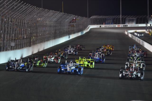 The field salutes the Gateway crowd with a three-wide parade lap prior to the start of the Bommarito Automotive Group 500 at Gateway Motorsports Park -- Photo by: Chris Owens