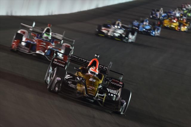 James Hinchcliffe leads a group into Turn 1 during the Bommarito Automotive Group 500 at Gateway Motorsports Park -- Photo by: Chris Owens