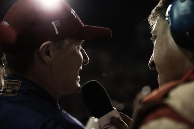 Josef Newgarden is interviewed on pit lane after winning the Bommarito Automotive Group 500 at Gateway Motorsports Park -- Photo by: Shawn Gritzmacher
