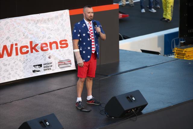 Terry Barber performs the National Anthem on stage during pre-race festivities for the Bommarito Automotive Group 500 at Gateway Motorsports Park -- Photo by: Chris Jones