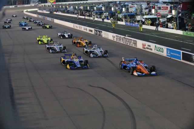 Scott Dixon and Alexander Rossi lead the field down the frontstretch during the parade laps prior to the start of the Bommarito Automotive Group 500 at Gateway Motorsports Park -- Photo by: Chris Jones