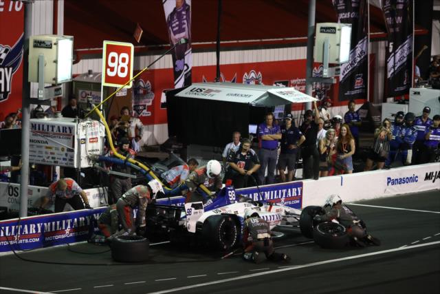 Marco Andretti comes in for tires and fuel on pit lane during the Bommarito Automotive Group 500 at Gateway Motorsports Park -- Photo by: Chris Jones