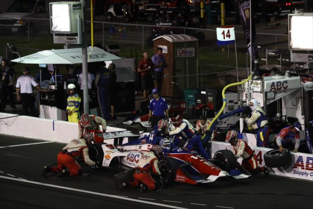 Tony Kanaan comes in for tires and fuel on pit lane during the Bommarito Automotive Group 500 at Gateway Motorsports Park -- Photo by: Chris Jones